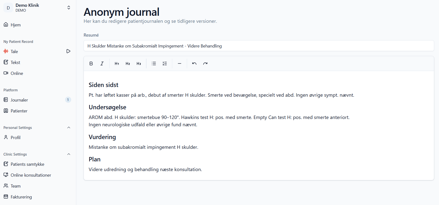 Voicare clinical documentation app interface