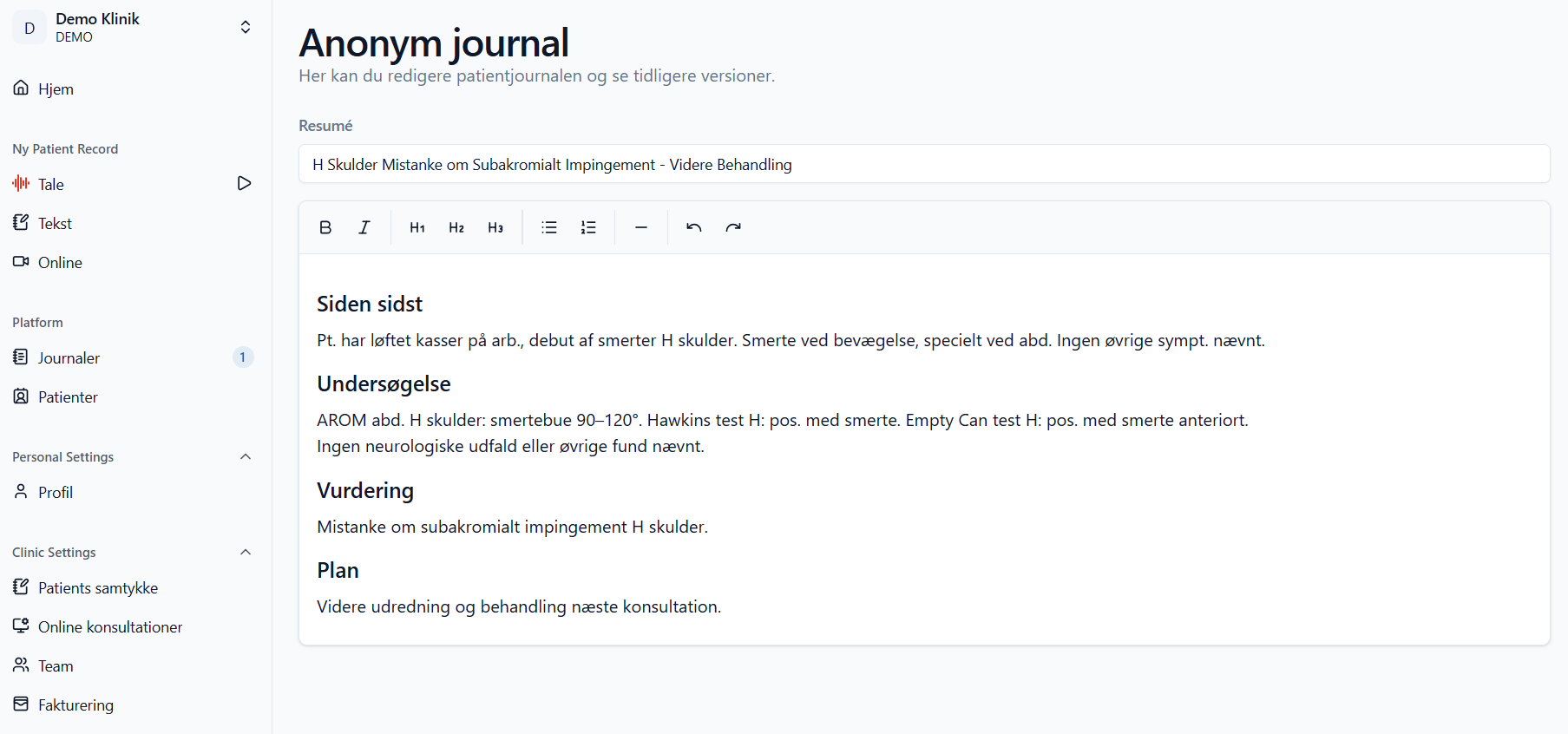 Voicare clinical documentation app interface